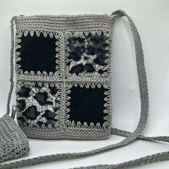 Crochet gray patchwork crossbody purse and coin purse - Picture 4 of 9